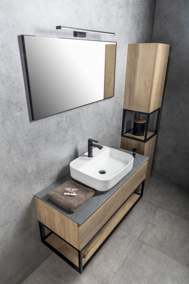 SKARA umyvadlová skříňka 100x50x45cm, černá mat/dub alabama CG009-2222