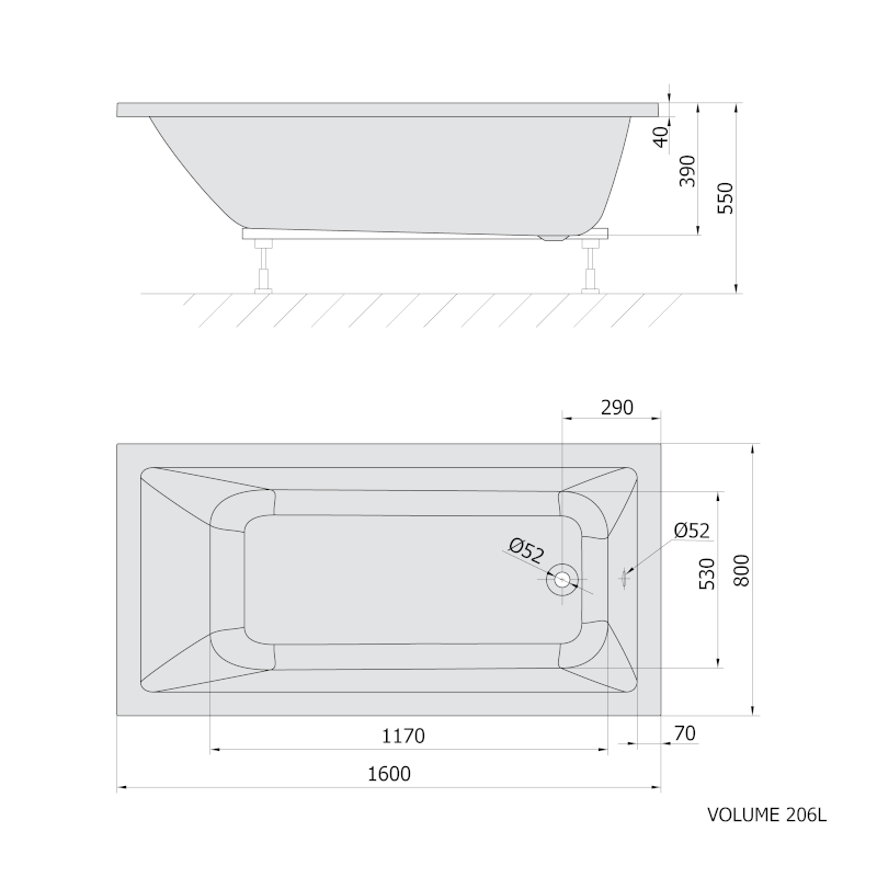 NOEMI obdélníková vana 160x80x39cm, černá mat 71722.21