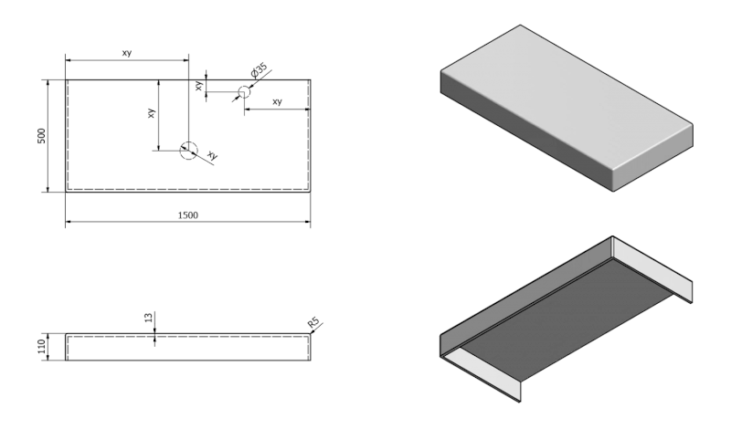TAILOR rockstone deska 150x50 cm, provedení límce C TR150C