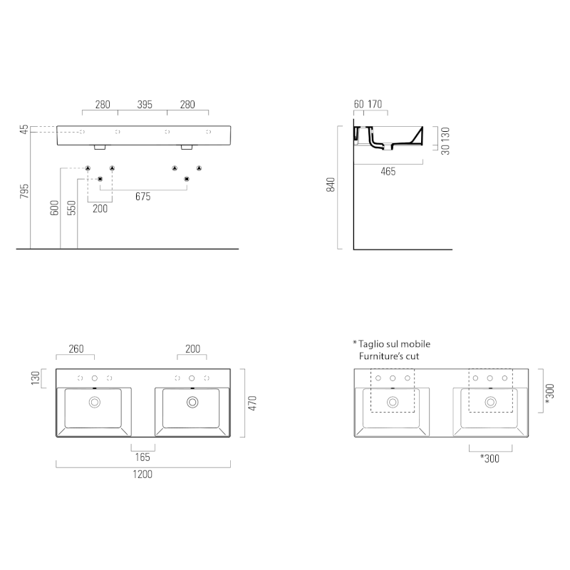 KUBE X keramické dvojumyvadlo 120x47cm, bílá mat 9425109