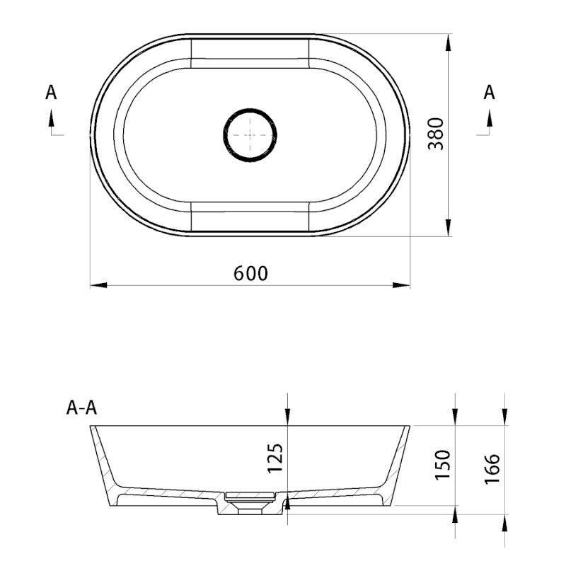 GERANO umyvadlo na desku, litý mramor, 60x38cm, kryt výpusti, bílá GN600