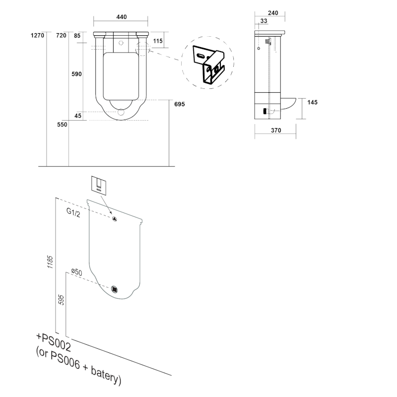 WALDORF urinál se zakrytým přívodem vody, 44x72cm, bílá 413001