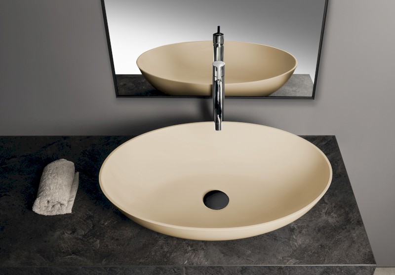 BANERA OVAL umyvadlo na desku, litý mramor, 60x40cm, béžová mat 14397.81