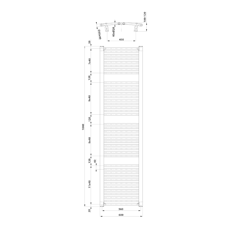 ORBIT otopné těleso s bočním připojením 600x1850 mm, bílá ILO86T