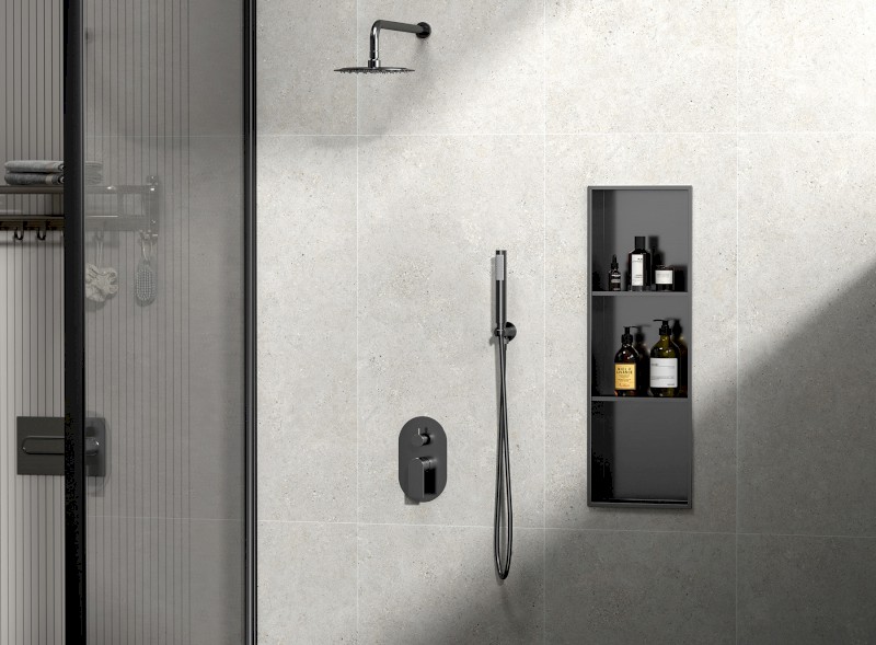 DENBO zapuštěná police do obkladu, 270x810mm, nerez, gun metal 1301-27B