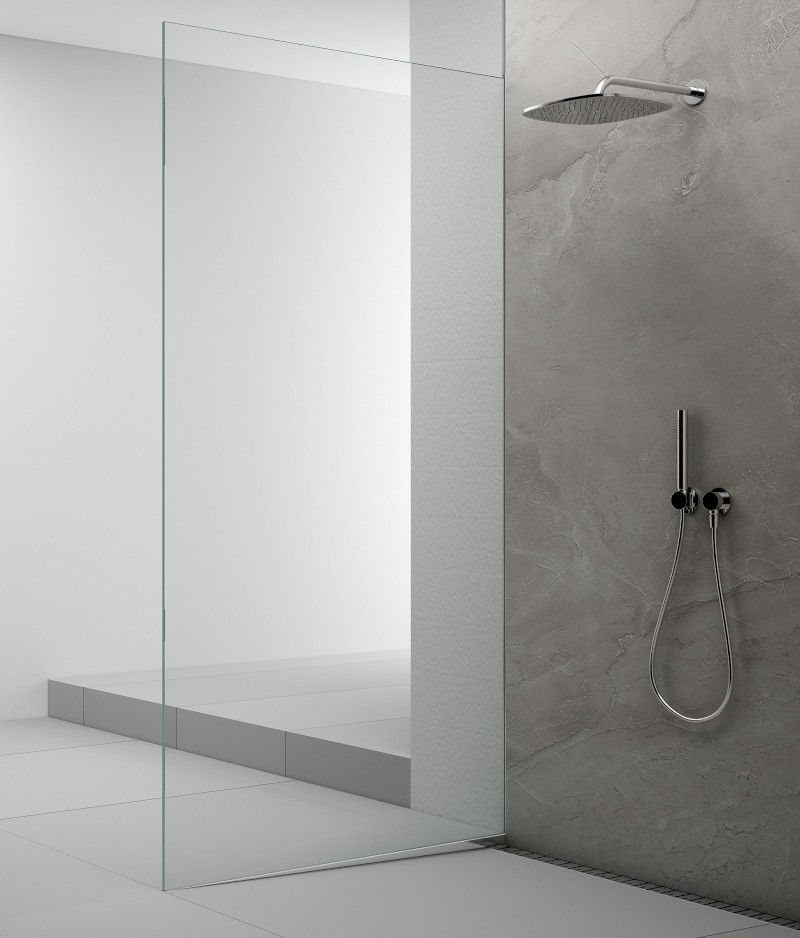 ARCHITEX sada pro uchycení skla podlaha-stěna se spádovou lištou, 1615x2105mm, levá, leštěný hliník AX2116L