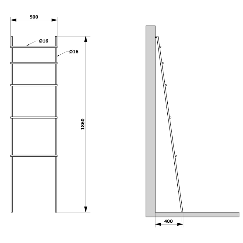 DEBUT sušák ručníků na opření 500x1860x32mm, černá mat SE121