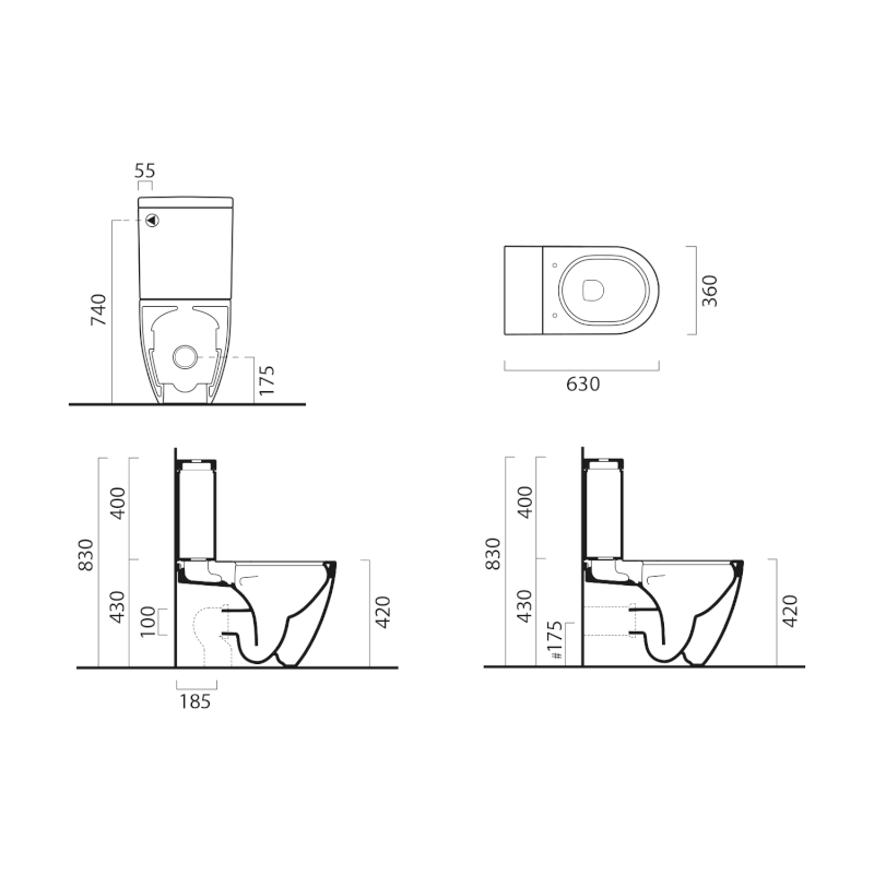 PURA WC mísa kombi spodní/zadní odpad, Swirlflush, 36x63cm, creta dual-mat 880608