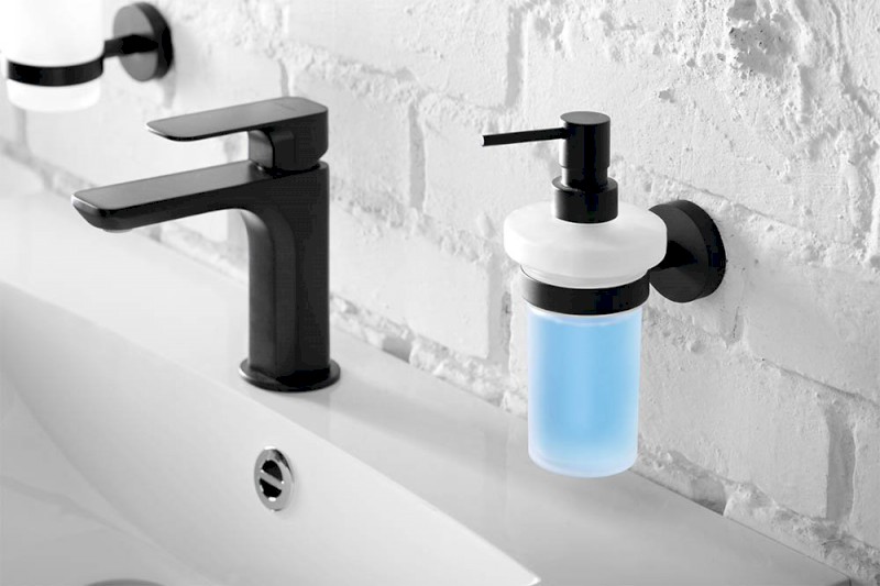 X-ROUND BLACK dávkovač mýdla 230ml, mléčné sklo, černá mat XR101B