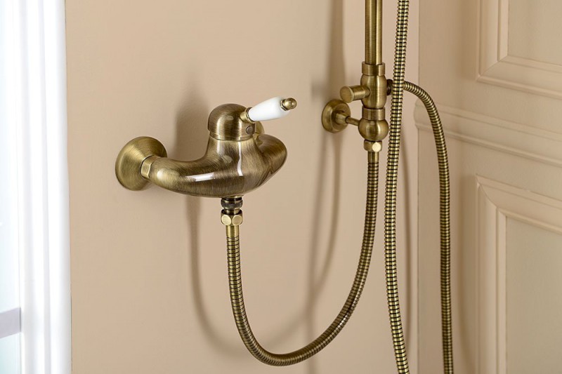 KIRKÉ WHITE nástěnná sprchová baterie, bílá páčka, bronz KI11BB