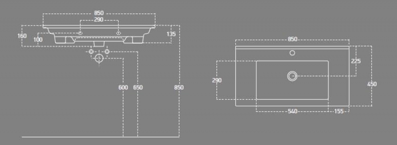 ZUNO 85 keramické umyvadlo nábytkové 85x45cm, bílá 9085