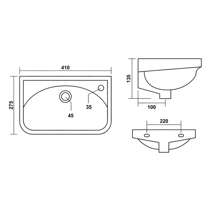 REX keramické umývátko 41x28cm, bílá 201.100.0