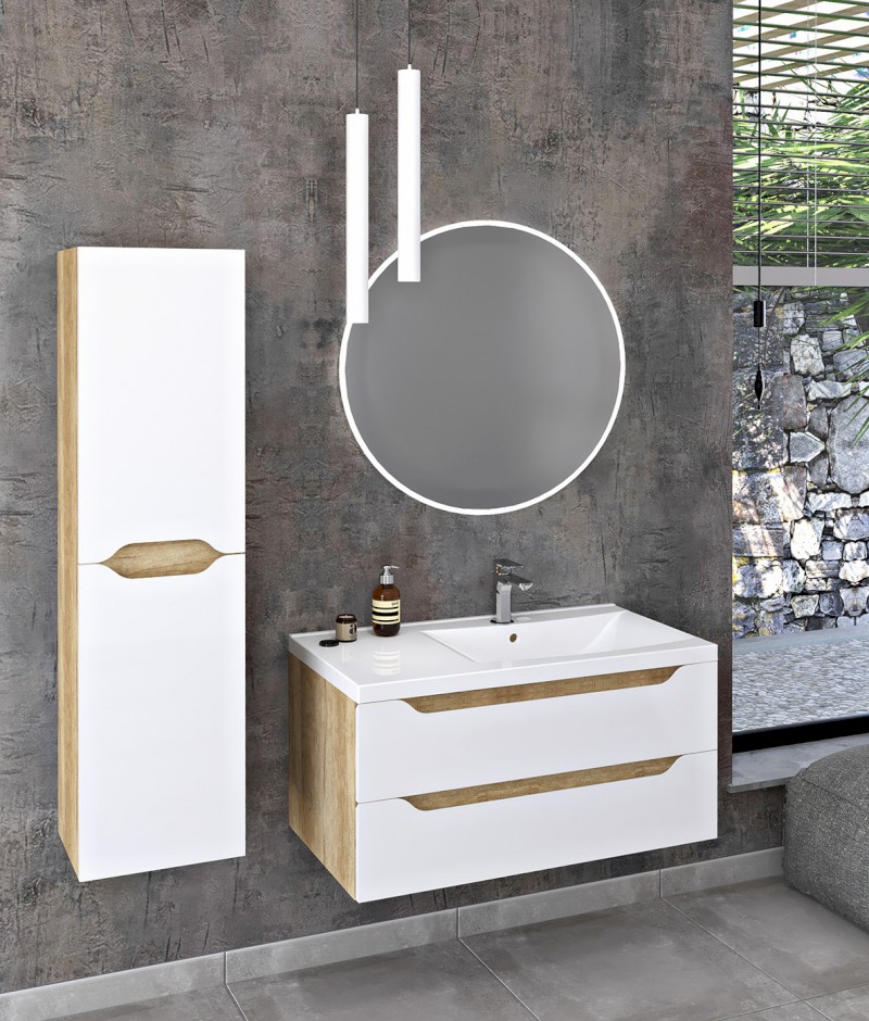 WAVE umyvadlová skříňka 89,7x45x47,8cm, pravá, bílá/dub cuneo WA093-3025