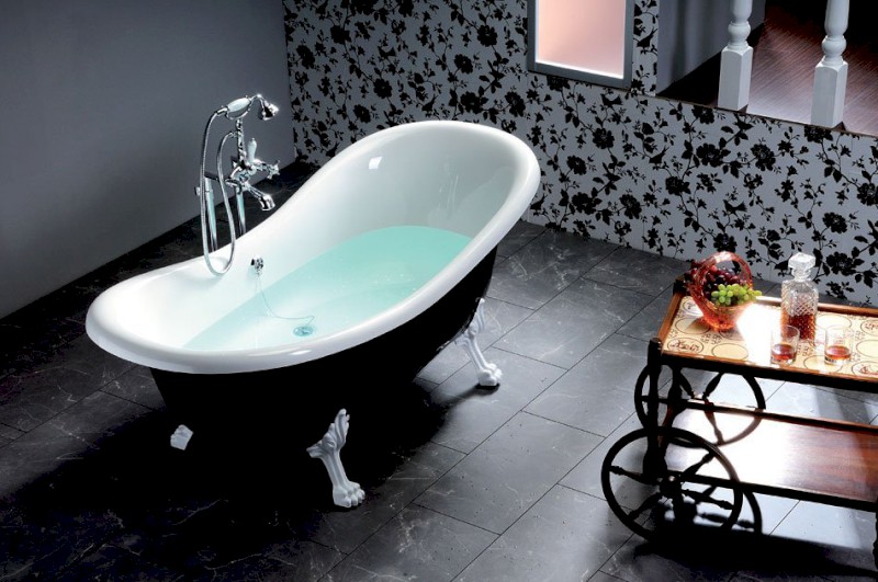 CHARLESTON volně stojící vana 188x83x69cm, nohy bronz, černá/bílá 72960