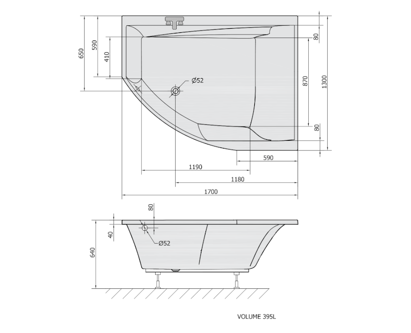 TANDEM R asymetrická vana 170x130x50cm, bílá 97611