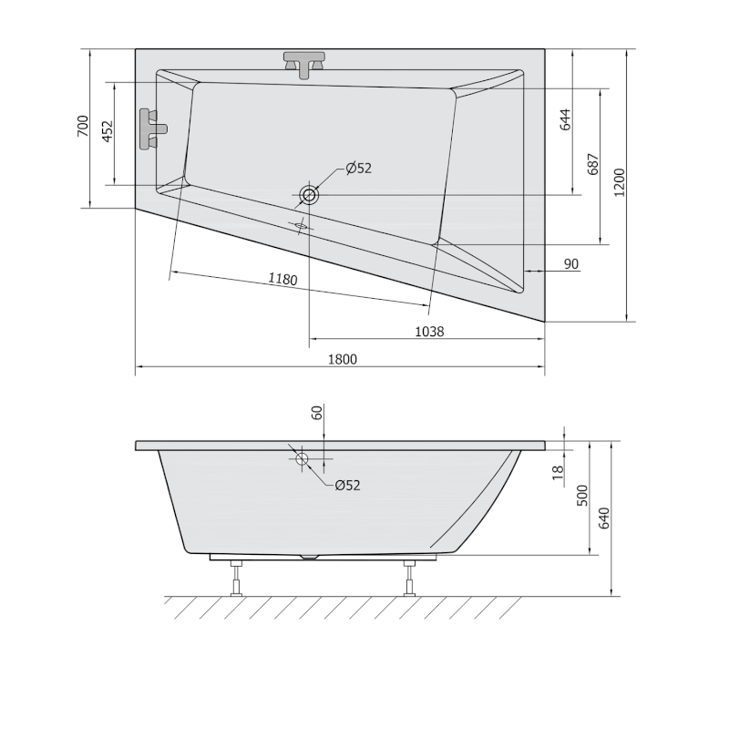TRIANGL R SLIM asymetrická vana 180x120x50cm, bílá 20611S