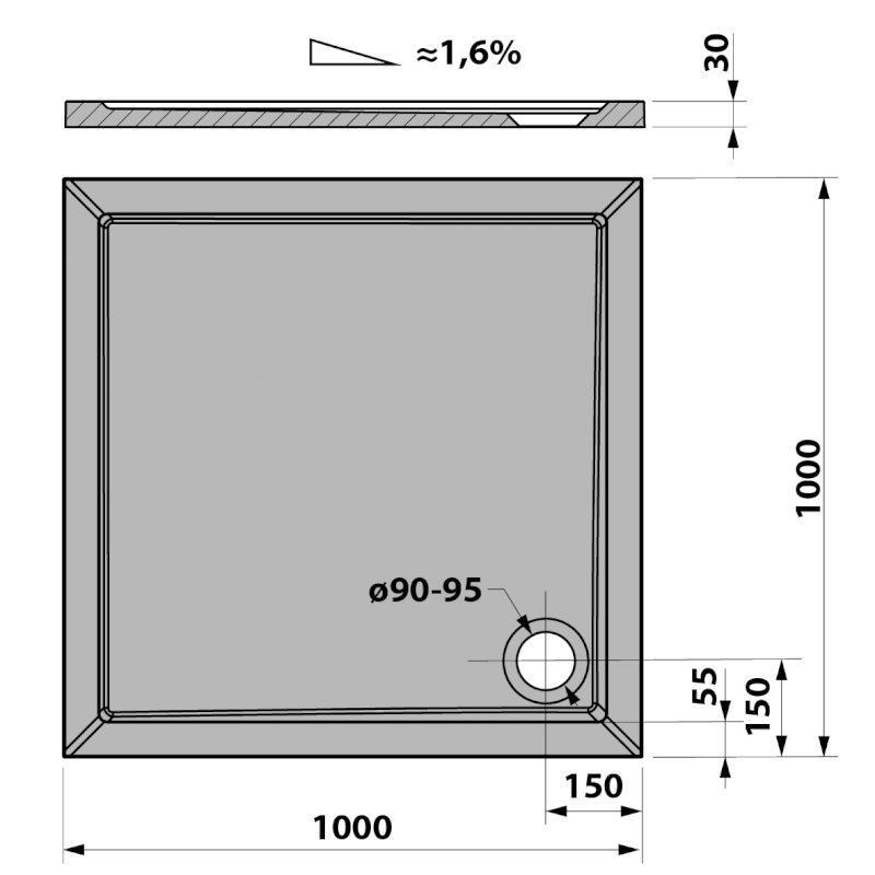 AURA sprchová vanička z litého mramoru, čtverec 100x100cm, bílá 60511