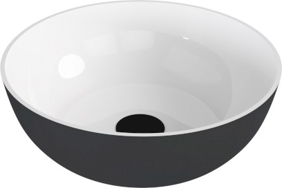 BANERA ROUND umyvadlo na desku, litý mramor, průměr 39cm, bílá/antracit mat 14337.52