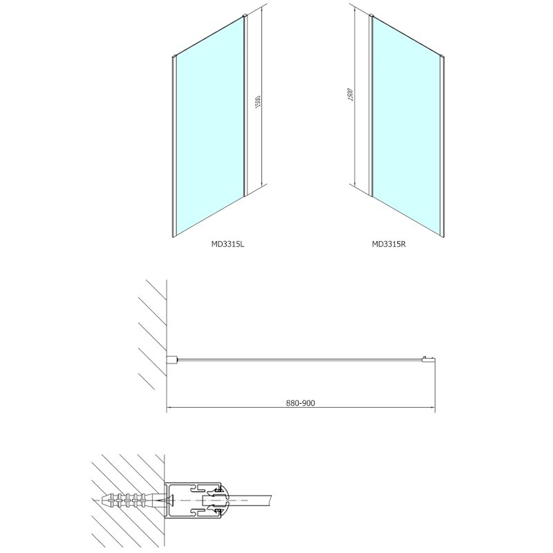 DEEP boční stěna 900x1500 cm, čiré sklo MD3315