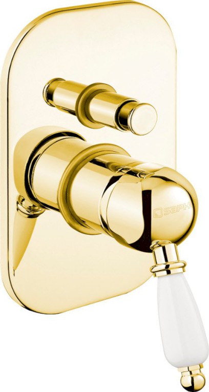 KIRKÉ WHITE podomítková sprchová baterie, 2 výstupy, bílá páčka, zlato KI42BZ