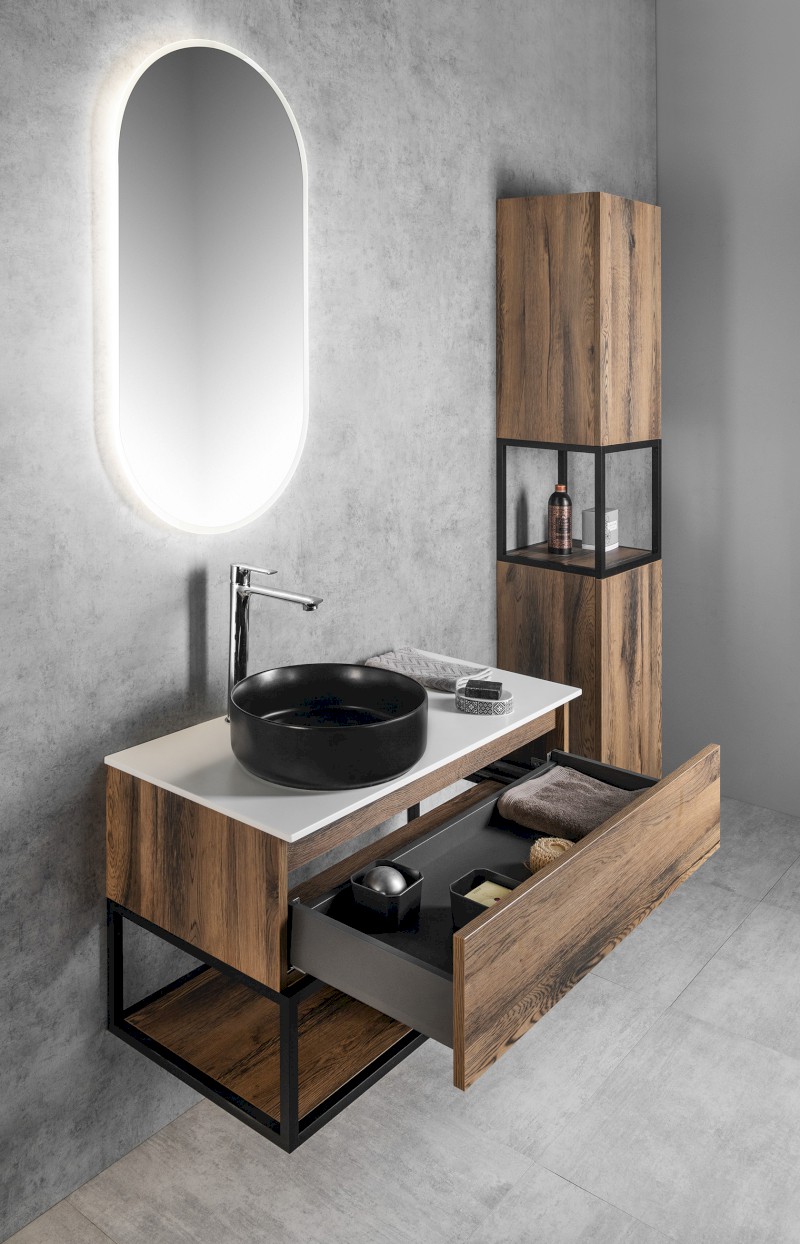 SKARA umyvadlová skříňka 90x50x45cm, černá mat/dub collingwood CG006-1919