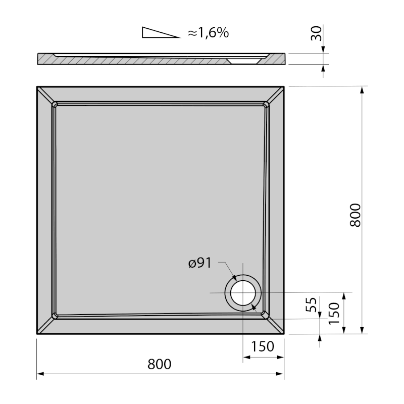 AURA sprchová vanička z litého mramoru, čtverec 80x80cm, bílá 42511
