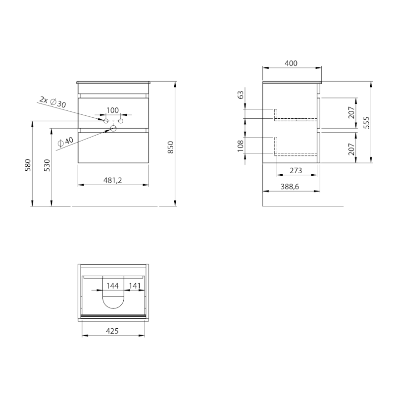 EZARA umyvadlová skříňka 48x54x39cm, dub alabama EZ492-2222