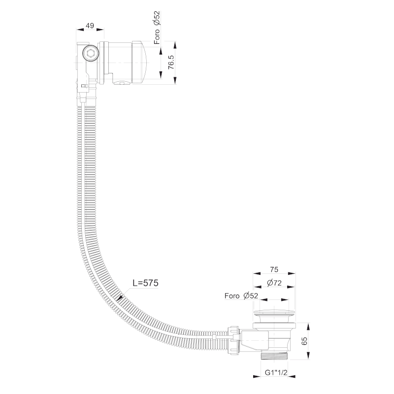 Vanová souprava s napouštěním, bovden, délka 575mm, zátka 72mm, bronz 86378