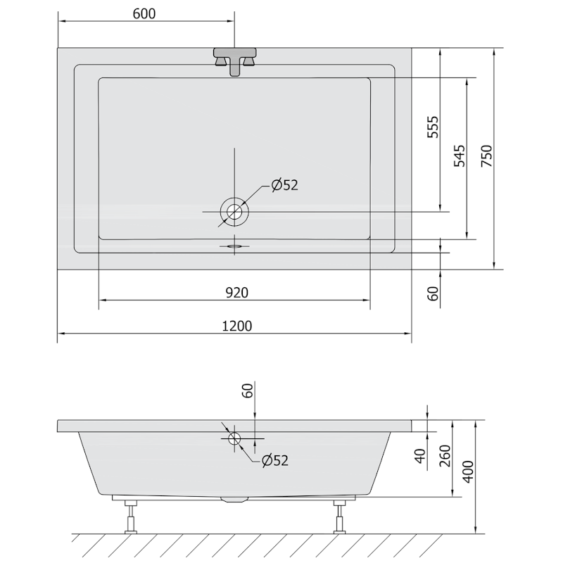 DEEP hluboká sprchová vanička s konstrukcí, obdélník 120x75x26cm, bílá 78796