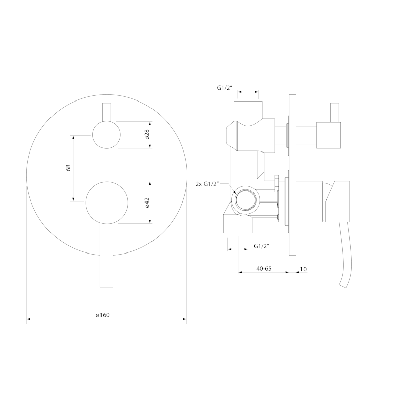LUKA podomítková sprchová baterie, 2 výstupy, otočný přepínač, chrom LK43