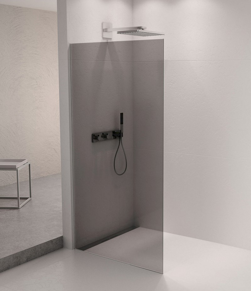 ARCHITEX sada pro uchycení skla podlaha-stěna se spádovou lištou, 1615x2105mm, levá, leštěný hliník AX2116L