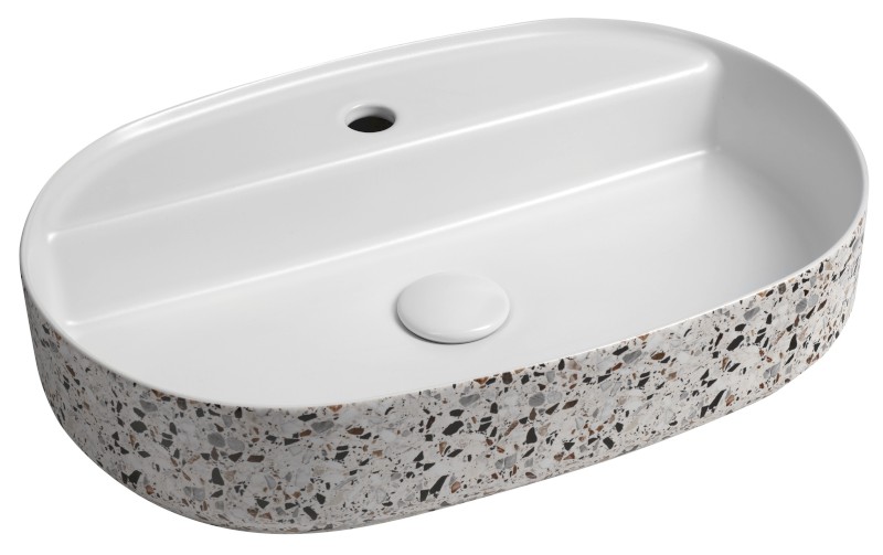 INFINITY OVAL keramické umyvadlo na desku, 60x40cm, terrazzo 10NF65060-2L-TRZ