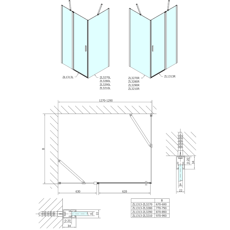 ZOOM sprchové dveře 1300mm, čiré sklo ZL1313
