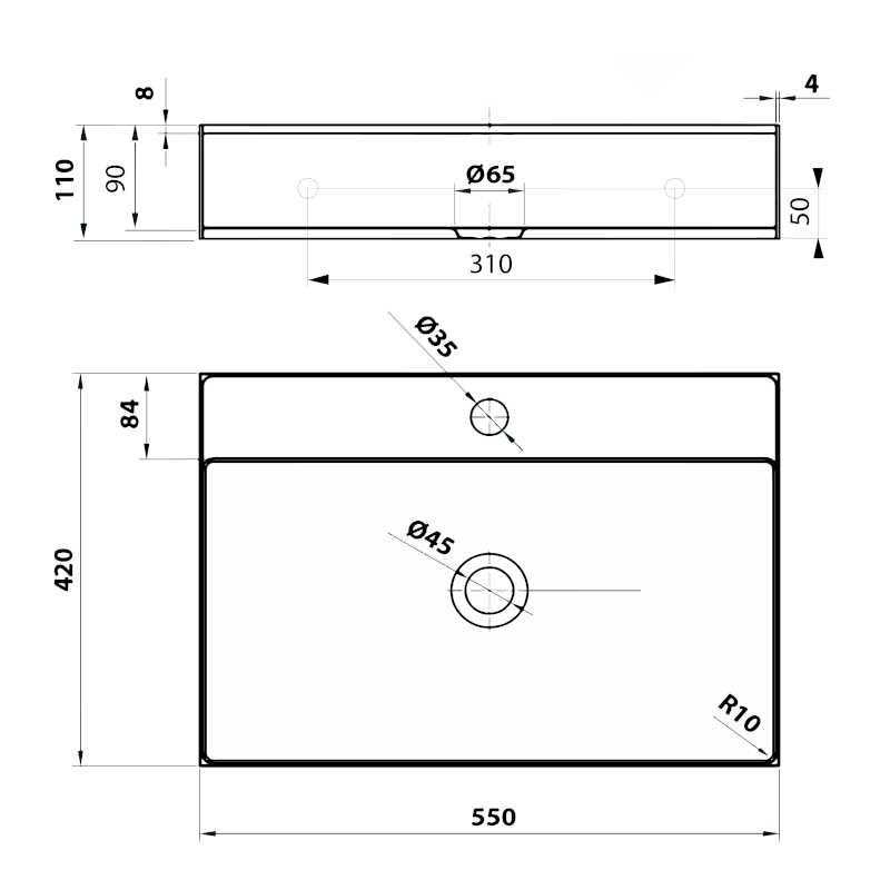 AURUM nerezové nástěnné umyvadlo, 55x42cm, včetně výpusti, zlato mat AU202