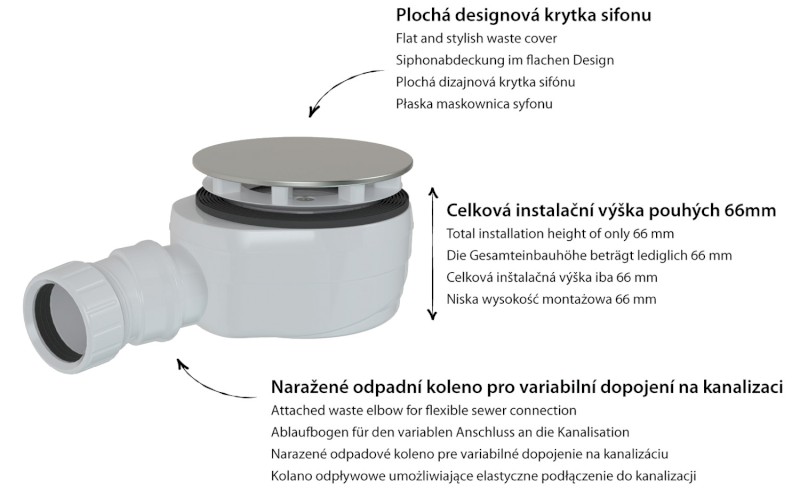 Vaničkový sifon, průměr 90mm, DN40, nízký, krytka zlato mat    17916GB