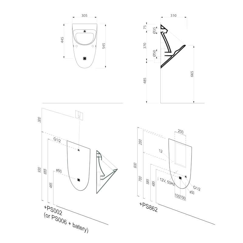 COMMUNITY urinál se zakrytým přívodem vody, 31x54,5cm, bílá mat 769509