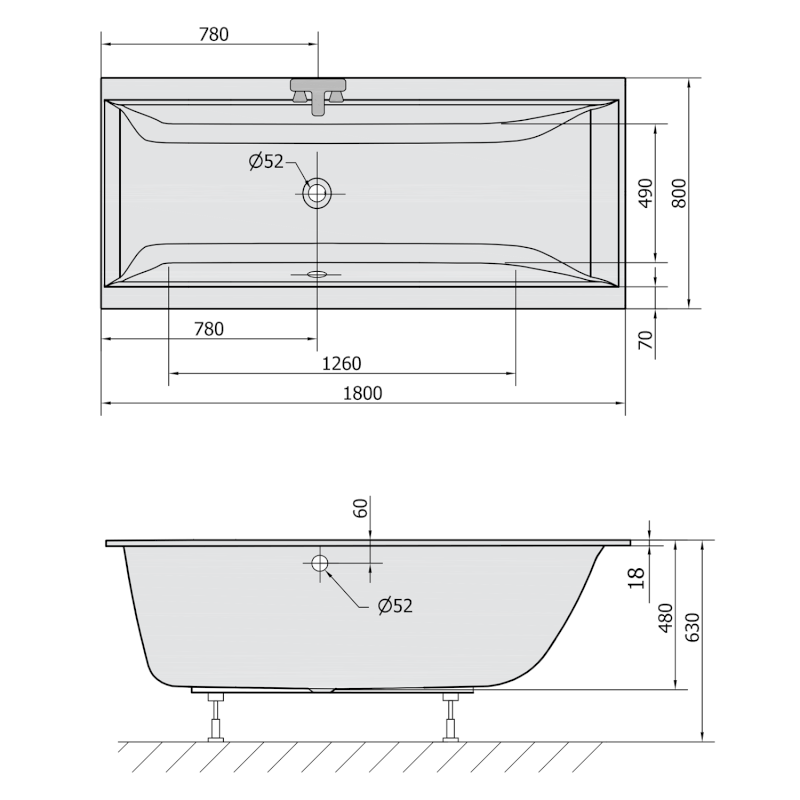 CLEO SLIM obdélníková vana 180x80x48cm, bílá 95611S