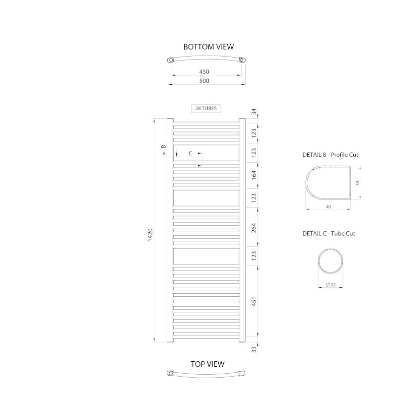 ALYA otopné těleso oblé 500x1420mm, chrom LLC203