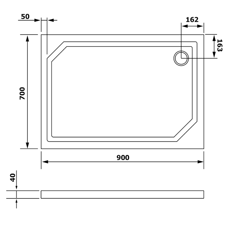 SARA sprchová vanička z litého mramoru, obdélník 90x70cm, bílá HS9070