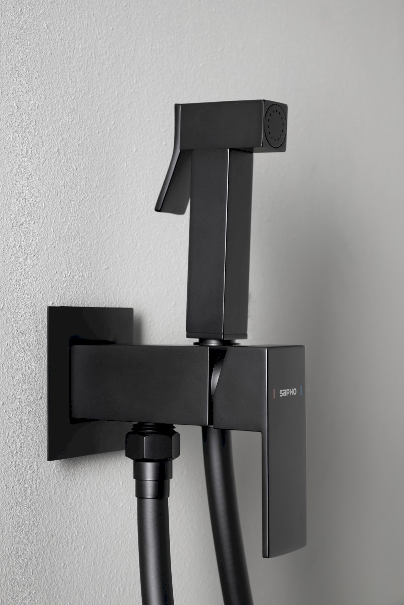 CUBEMIX podomítková bidetová baterie se Stop sprškou, hranatá, černá mat CM040B