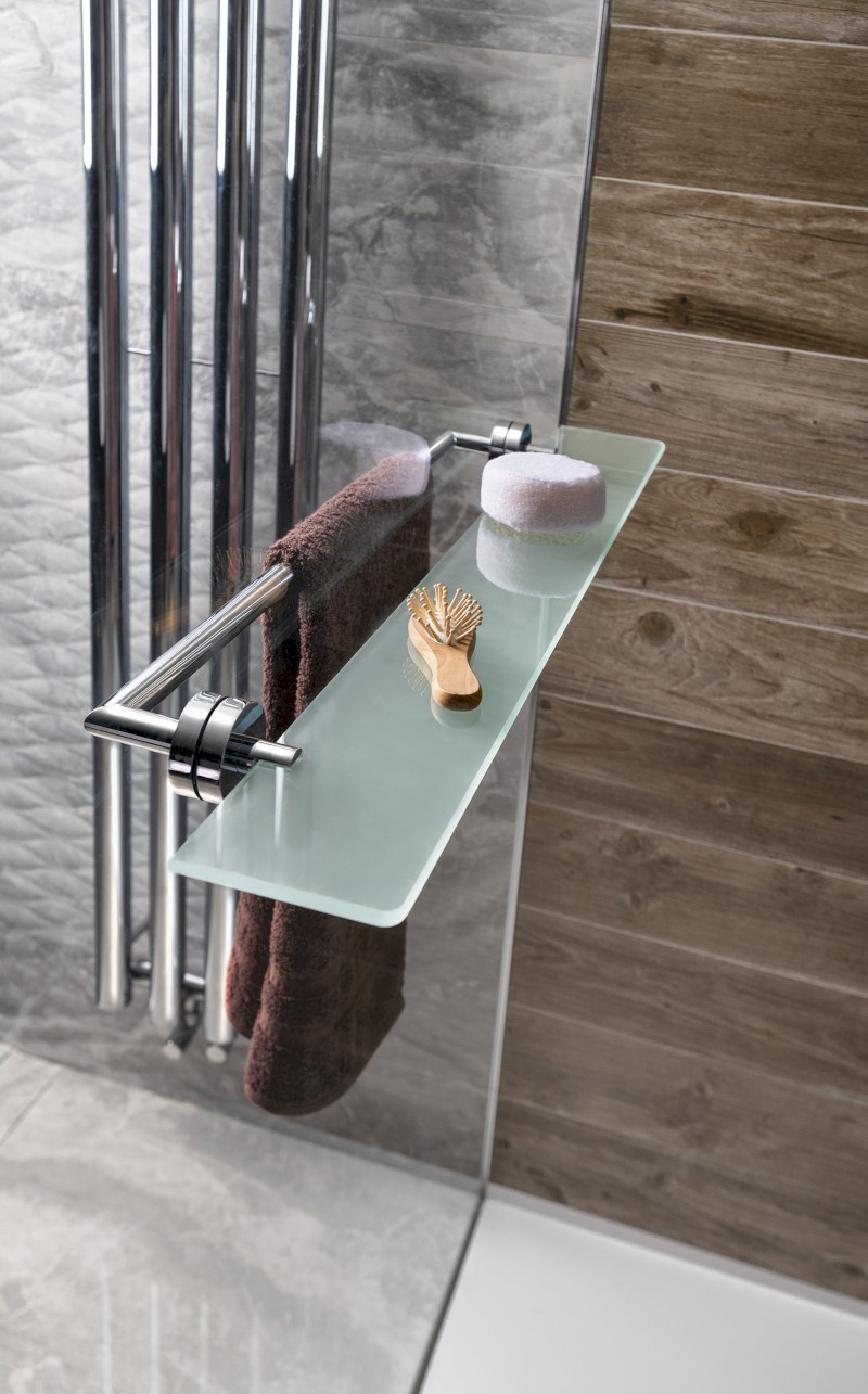 X-ROUND police s držákem osušky na skleněnou zástěnu, chrom XR458