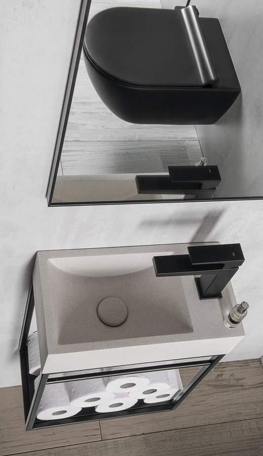 CREST R betonové umývátko, nástěnné, včetně výpusti, 40x22cm, bílý pískovec AR413