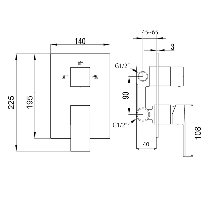 LATUS podomítková sprchová baterie, 3 výstupy, chrom 1102-44