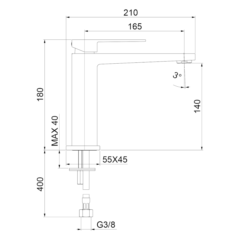 SPECTRE stojánková umyvadlová baterie, výška 180mm, chrom 1102-74