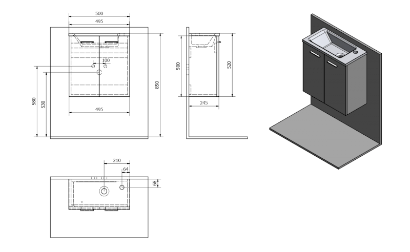 ZOJA/KERAMIA FRESH umyvadlová skříňka 49x50x24,5cm, dub platin 51047DP