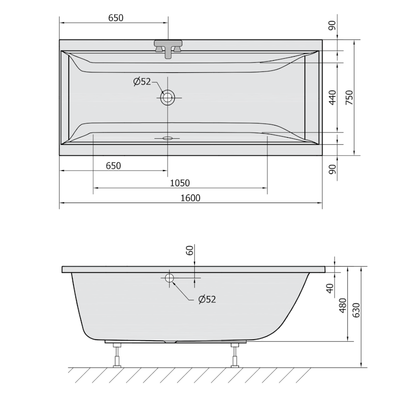 CLEO obdélníková vana 160x75x48cm, šedá 93611.30