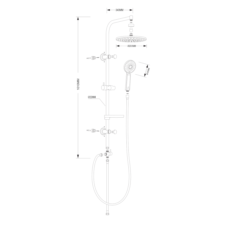 ZARA sprchový sloup k napojení na baterii, hlavová, ruční sprcha, chrom SL420