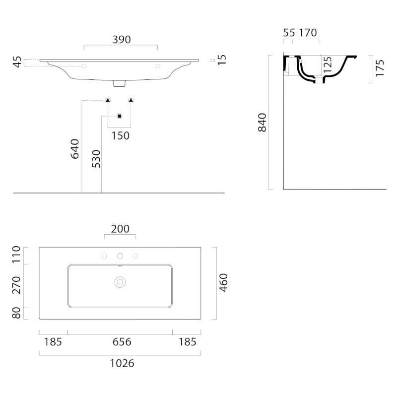 PURA keramické umyvadlo Slim 102x46cm, creta mat 8886108