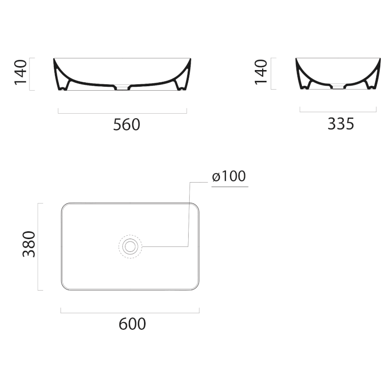 NUBES keramické umyvadlo na desku 60x38cm, bílá ExtraGlaze 903611