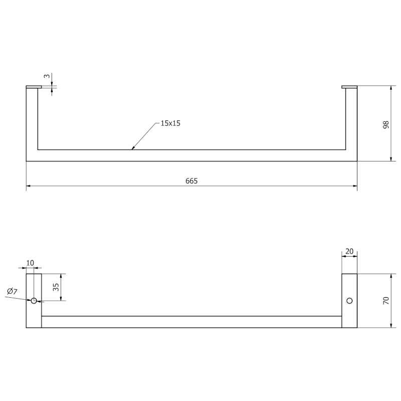 HANG držák ručníků pod umyvadlo 665x98mm, černá mat HG665